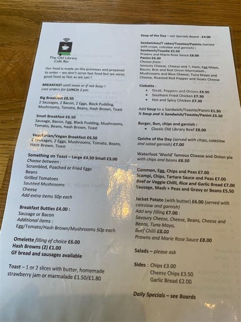 waterfoot lunch menu.